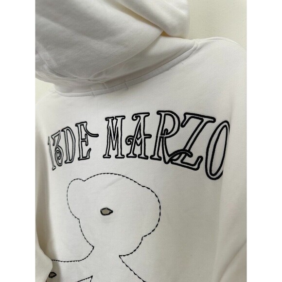 13DE Marzo Hoodie Logo Graphic Oversized Sweatshirt Teddy White Women's Medium - Picture 6 of 7